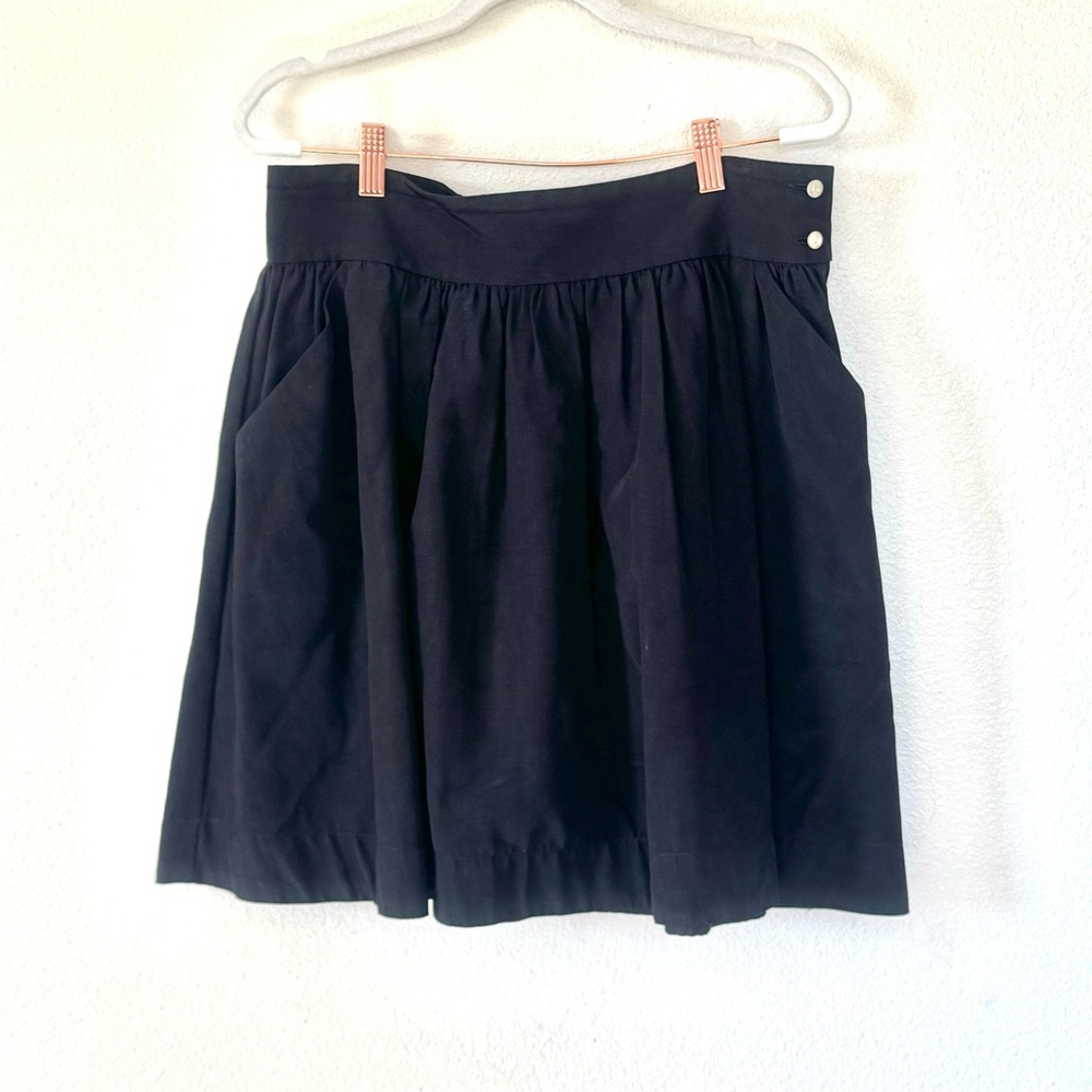 ANTIPODIUM London Black A Line Skirt Fit Flare Satin Skater Pockets UK 12 US 8